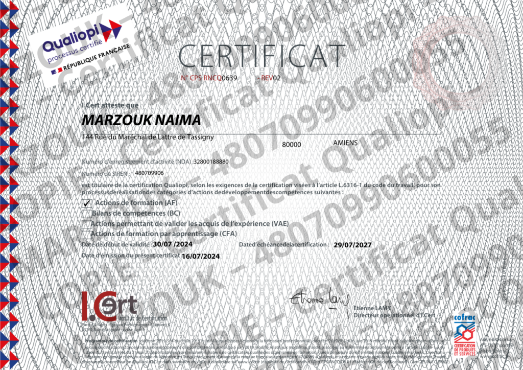 CERTIFICAT QUALIOPI